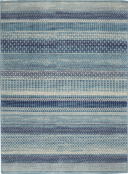 5' X 7' Navy Blue And Ivory Southwestern Area Rug