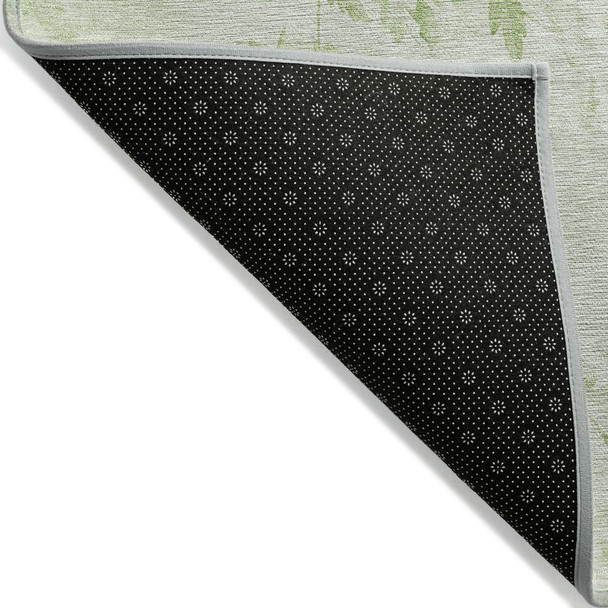 8' X 10' Green And Ivory Floral Washable Indoor Outdoor Area Rug