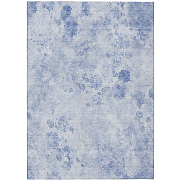 5' X 8' Sky Blue And Denim Blue Floral Washable Indoor Outdoor Area Rug