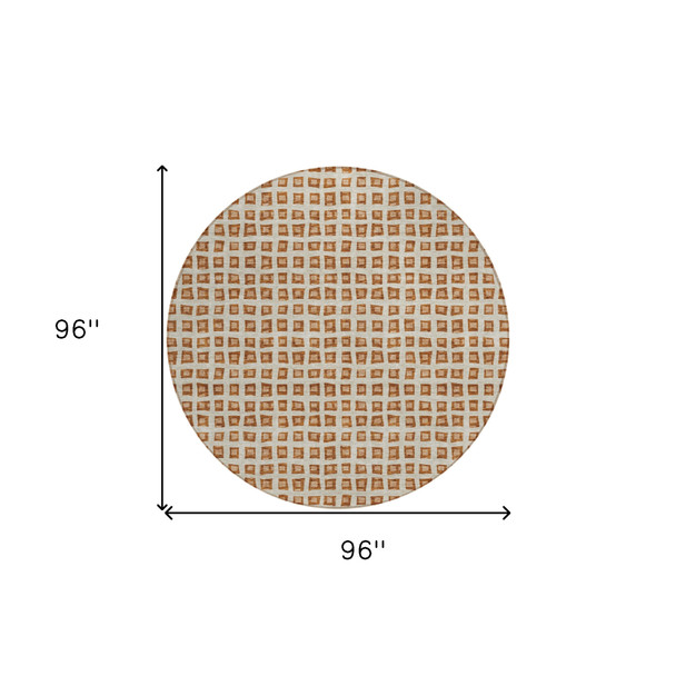8' Orange Beige And Copper Round Geometric Washable Indoor Outdoor Area Rug