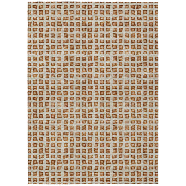 10' X 14' Orange Beige And Copper Geometric Washable Indoor Outdoor Area Rug