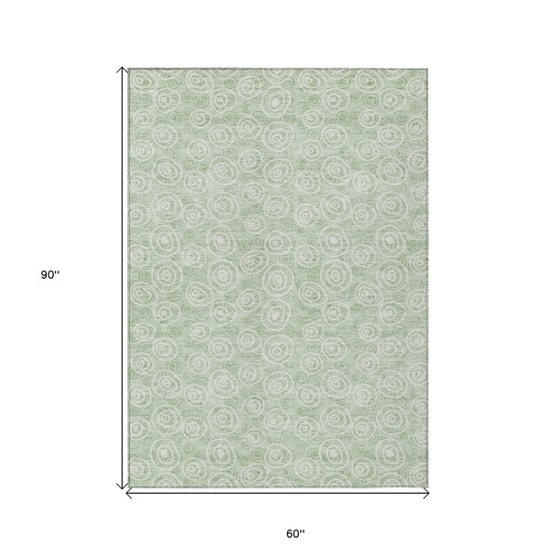 5' X 8' Mint Green Artichoke Green And Ivory Geometric Washable Indoor Outdoor Area Rug