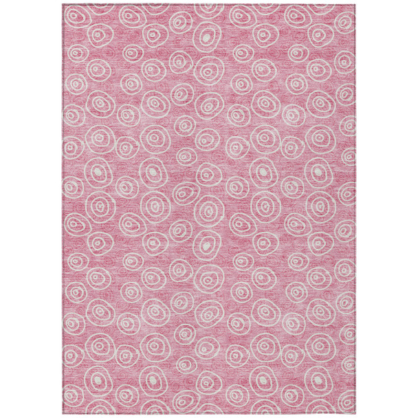 9' X 12' Pink And Ivory Geometric Washable Indoor Outdoor Area Rug
