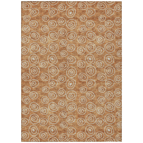 9' X 12' Terra Cotta Copper And Beige Geometric Washable Indoor Outdoor Area Rug