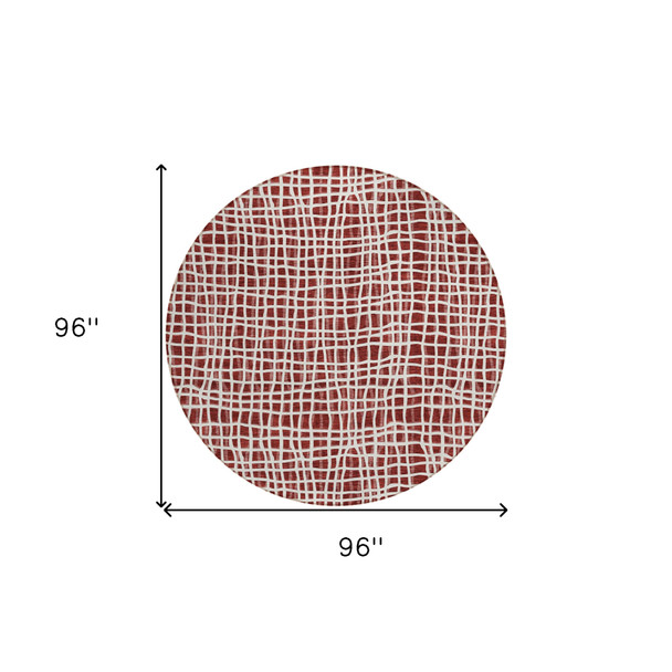 8' Burgundy And Ivory Round Striped Washable Indoor Outdoor Area Rug