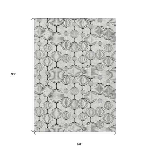 5' X 8' Graphite Gray And Silver Geometric Washable Indoor Outdoor Area Rug