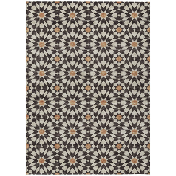 3' X 5' Charcoal Silver And Copper Floral Medallion Washable Indoor Outdoor Area Rug