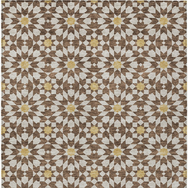 3' X 5' Chocolate Ivory And Gold Floral Medallion Washable Indoor Outdoor Area Rug