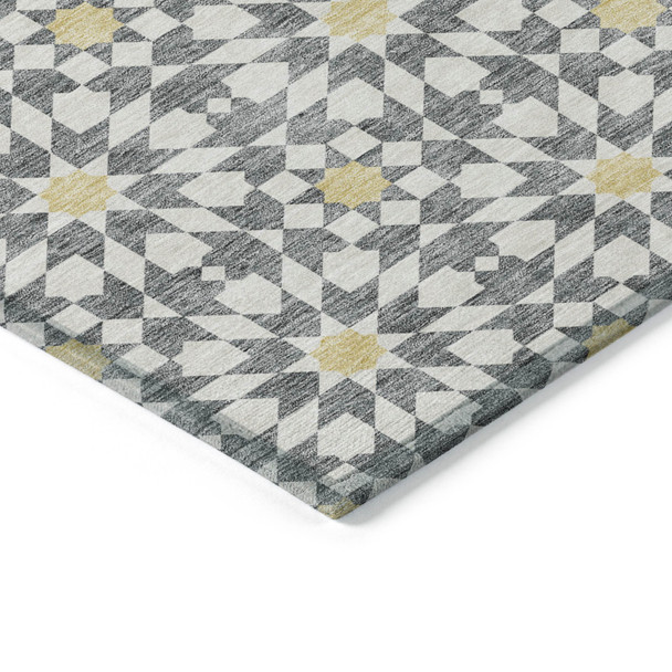 9' X 12' Gray Ivory And Gold Floral Medallion Washable Indoor Outdoor Area Rug