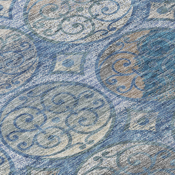 9' X 12' Navy Blue And Sky Blue Trellis Washable Indoor Outdoor Area Rug