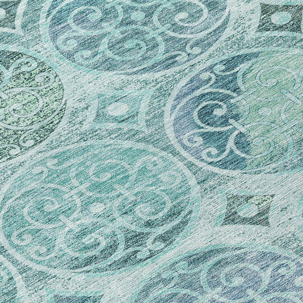 8' X 10' Teal Blue And Aqua Trellis Washable Indoor Outdoor Area Rug