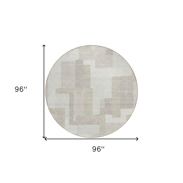 8' Beige Tan And Taupe Round Abstract Washable Indoor Outdoor Area Rug
