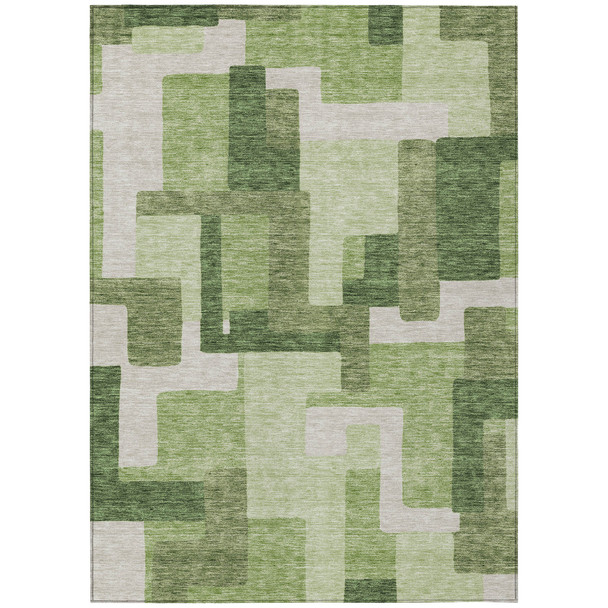 9' X 12' Artichoke Green And Ivory Abstract Washable Indoor Outdoor Area Rug