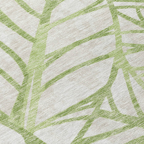 10' X 14' Artichoke Green And Beige Floral Washable Indoor Outdoor Area Rug