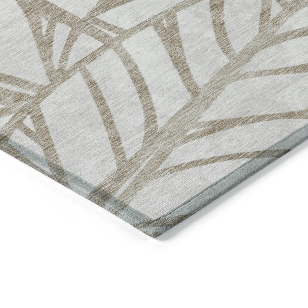 3' X 5' Beige And Brown Floral Washable Indoor Outdoor Area Rug