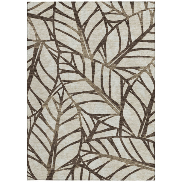 3' X 5' Chocolate And Beige Floral Washable Indoor Outdoor Area Rug