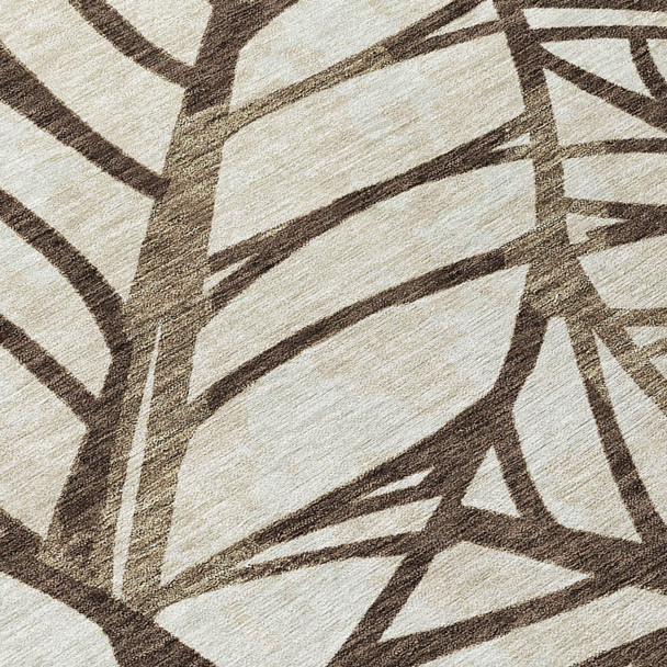 10' X 14' Chocolate And Beige Floral Washable Indoor Outdoor Area Rug