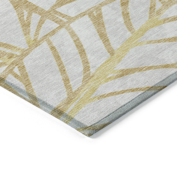 3' X 5' Gold And Beige Floral Washable Indoor Outdoor Area Rug