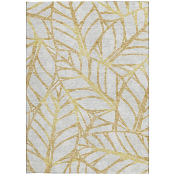 8' X 10' Gold And Beige Floral Washable Indoor Outdoor Area Rug
