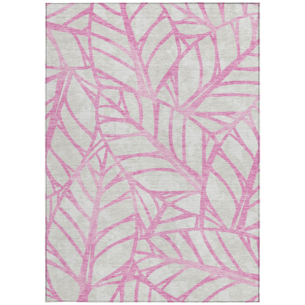 9' X 12' Pink And Beige Floral Washable Indoor Outdoor Area Rug