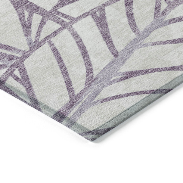 10' X 14' Purple Lavender And Beige Floral Washable Indoor Outdoor Area Rug