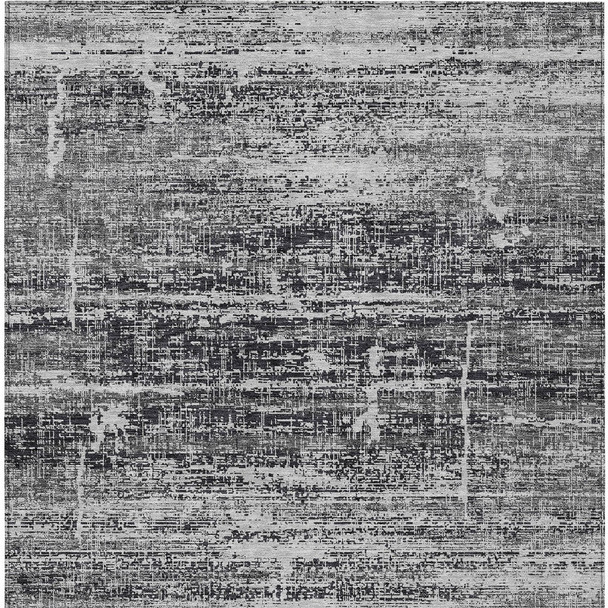 9' X 12' Black Gray And Charcoal Abstract Washable Indoor Outdoor Area Rug