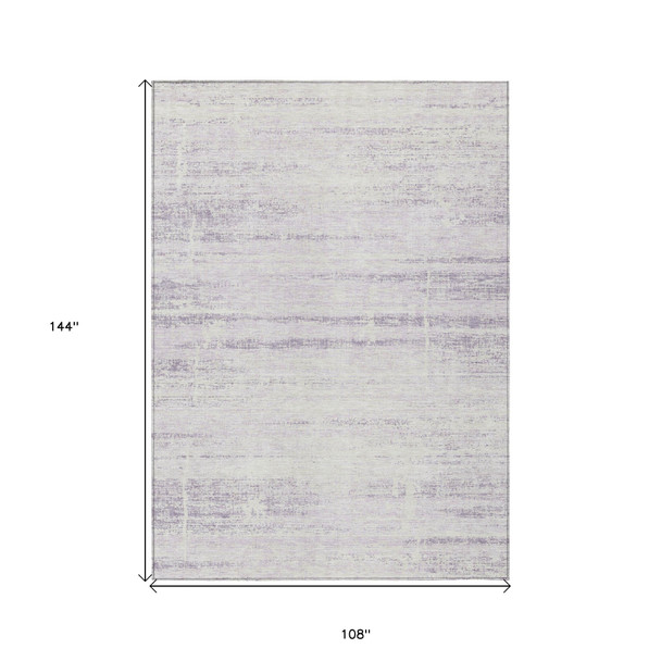 9' X 12' Lavender Purple And Ivory Abstract Washable Indoor Outdoor Area Rug