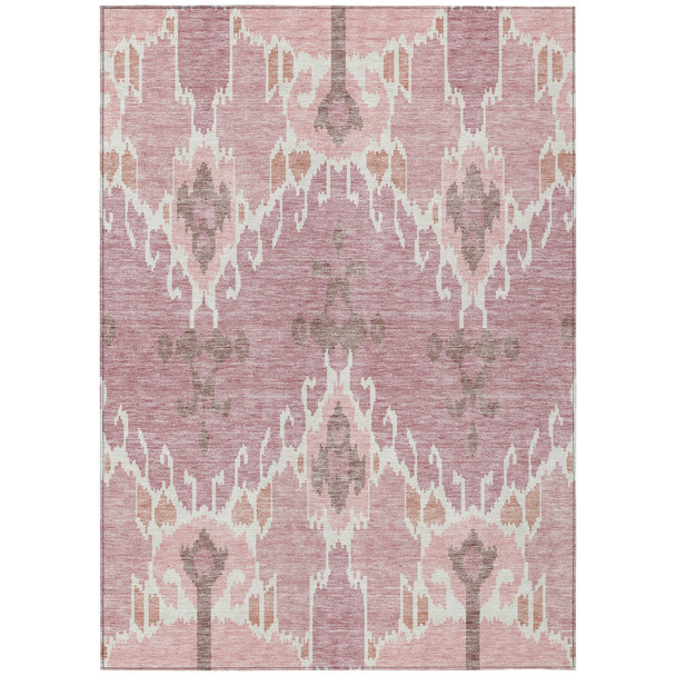 9' X 12' Blush Pink And Ivory Ikat Washable Indoor Outdoor Area Rug