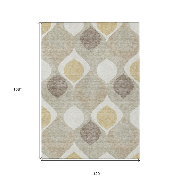 10' X 14' Beige Taupe And Ivory Ogee Washable Indoor Outdoor Area Rug