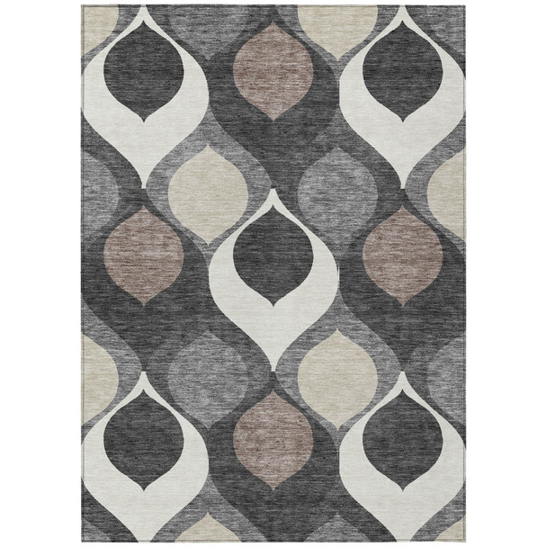 5' X 8' Gray Beige And Taupe Ogee Washable Indoor Outdoor Area Rug