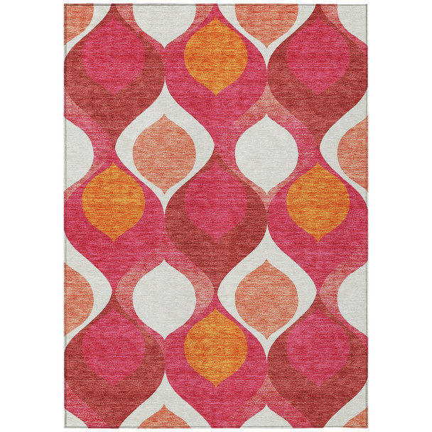 5' X 8' Pink Mauve And Orange Ogee Washable Indoor Outdoor Area Rug