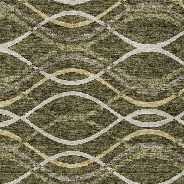 5' X 8' Olive Green Fern Green And Ivory Abstract Washable Indoor Outdoor Area Rug