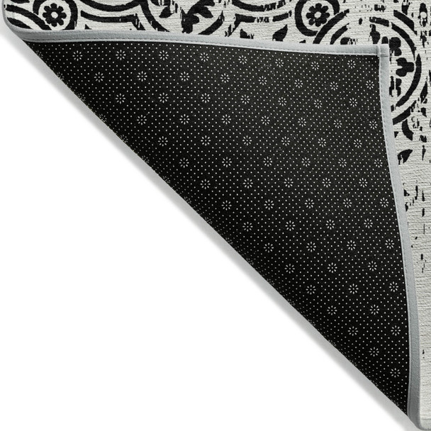 3' X 5' Black And Ivory Medallion Washable Indoor Outdoor Area Rug
