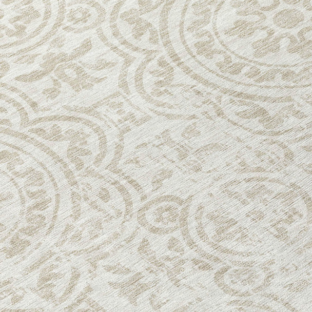 8' X 10' Ivory And Beige Medallion Washable Indoor Outdoor Area Rug