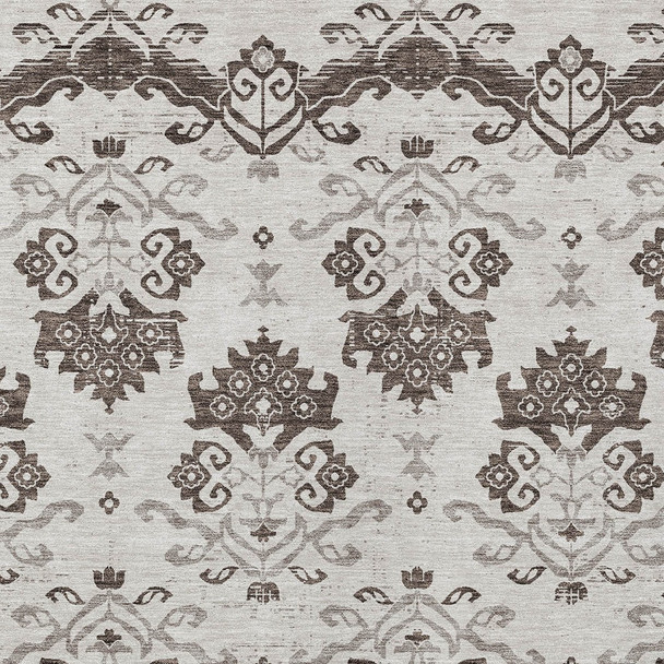 3' X 5' Chocolate Taupe And Beige Oriental Washable Indoor Outdoor Area Rug
