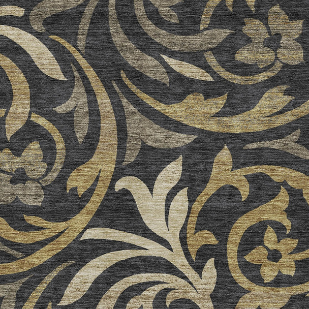 5' X 8' Black Taupe And Gold Floral Washable Indoor Outdoor Area Rug