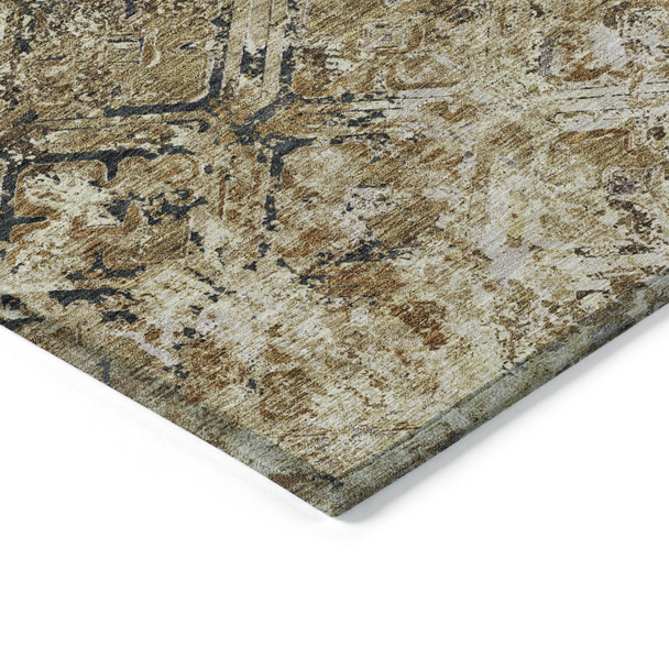3' X 5' Beige Brown And Copper Geometric Washable Indoor Outdoor Area Rug