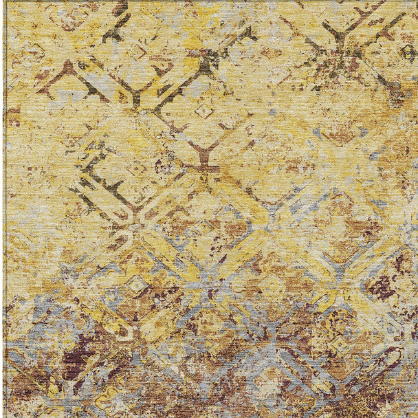 3' X 5' Wheat Gold And Gray Geometric Washable Indoor Outdoor Area Rug
