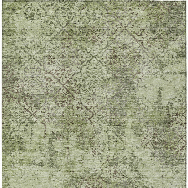 10' X 14' Artichoke Green And Fern Green Floral Washable Indoor Outdoor Area Rug