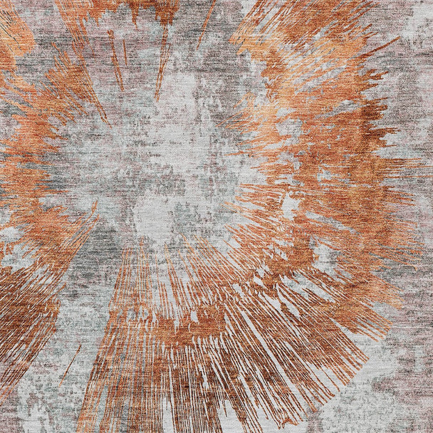 5' X 8' Terra Cotta Copper And Taupe Abstract Washable Indoor Outdoor Area Rug