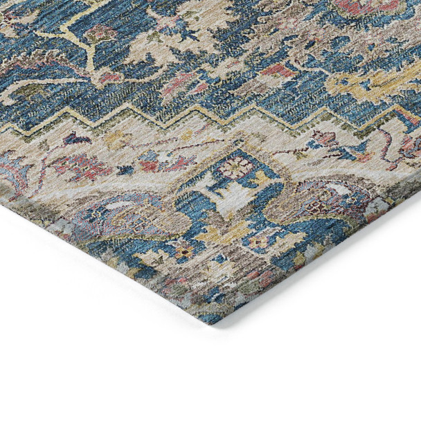 8' X 10' Blue Beige And Gold Oriental Washable Indoor Outdoor Area Rug