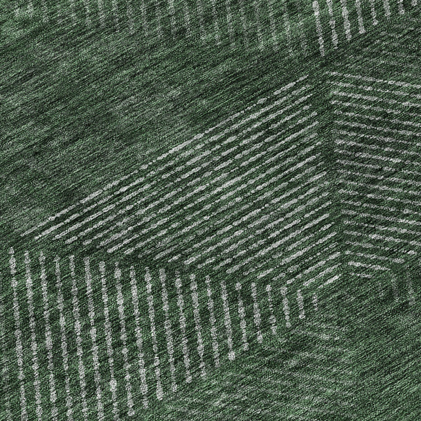 5' X 8' Fern Green And Emerald Geometric Washable Indoor Outdoor Area Rug