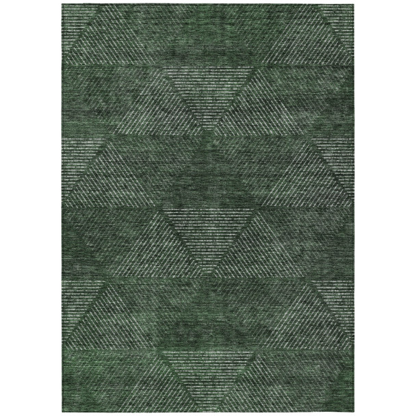 10' X 14' Fern Green And Emerald Geometric Washable Indoor Outdoor Area Rug