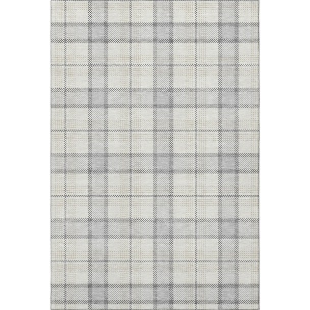 3' X 5' Silver Ivory And Gray Plaid Washable Area Rug With UV Protection
