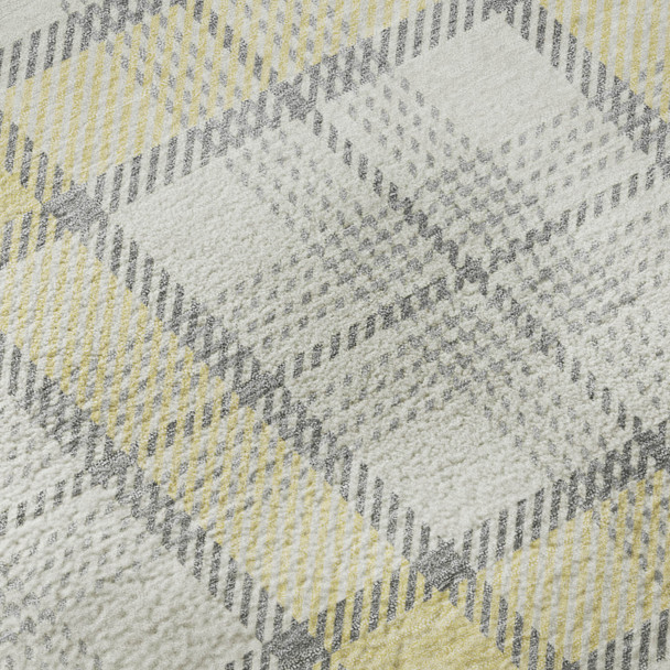 3' X 5' Yellow Ivory And Gray Plaid Washable Area Rug With UV Protection