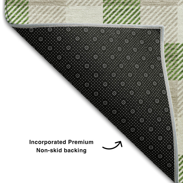 8' X 10' Emerald Beige And Ivory Plaid Washable Area Rug With UV Protection