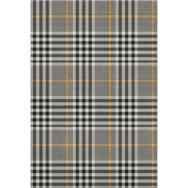 5' X 8' Black Ivory And Gold Plaid Washable Area Rug With UV Protection
