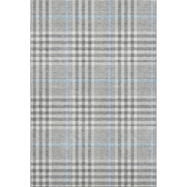 5' X 8' Gray Ivory And Blue Plaid Washable Area Rug With UV Protection
