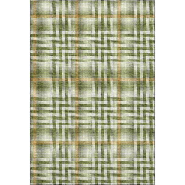 3' X 5' Olive Green Ivory And Gold Plaid Washable Area Rug With UV Protection