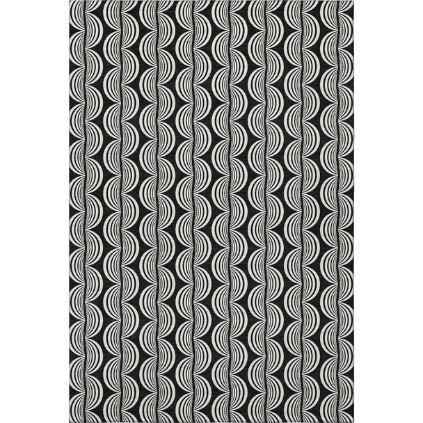 9' X 12' Black And Ivory Ogee Washable Area Rug With UV Protection